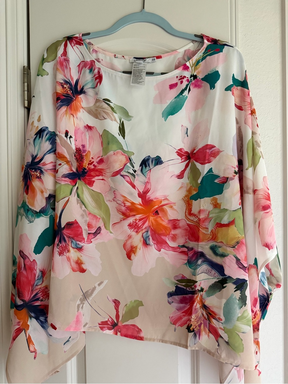 Chicos Floral Watercolor Long-Sleeve Blouse - Pink/Multi One Size